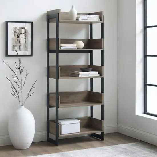 Walker Edison 64" Graywash 5-Shelf Bookshelf {3}