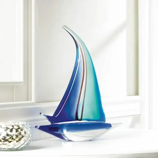 12.5" Blue Sailboat Art Glass Statue {4}