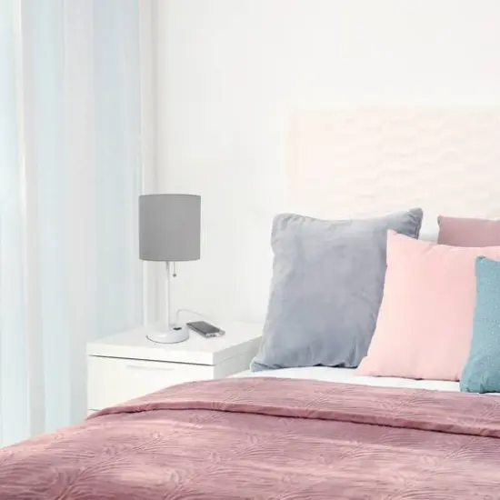 Creekwood Home 19.5" Oslo USB Port Table Lamp White Base/Gray Shade {6}