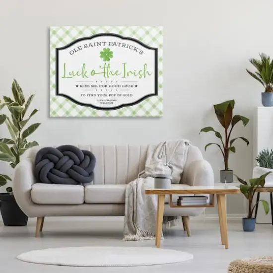 Stupell Industries Saint Patrick's Luck o'the Irish Sign Green Plaid Canvas Wall Art {3}