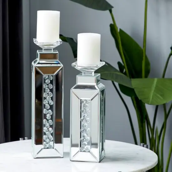 Silver Wood Glam Candle Holder Set {8}