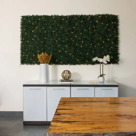 40" Pre-Lit Warm White LED Boxwood Artificial Living Wall Panel {13}