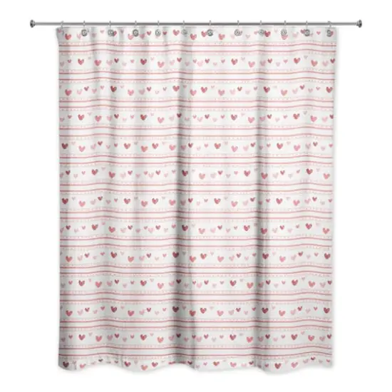 Multi Heart Stripes Pattern 71" x 74" Shower Curtain {3}