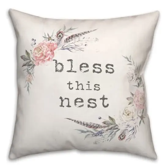 Bless This Nest Floral Throw Pillow {1}