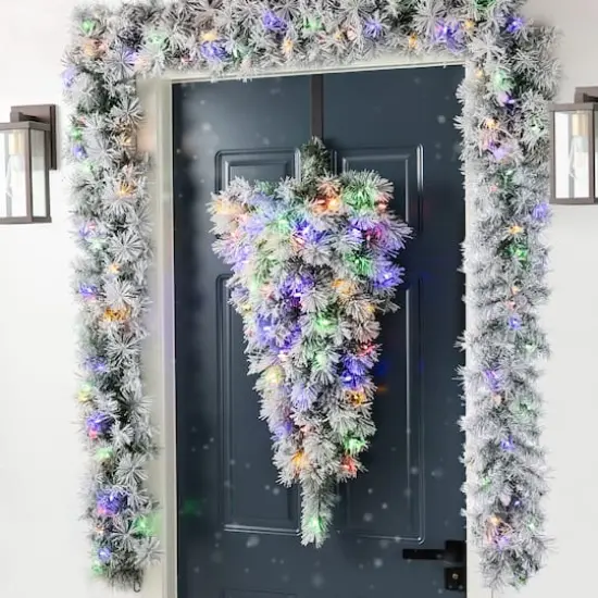 Glitzhome&reg; 3ft Pre-Lit Snow Flocked Greenery Pine Christmas Teardrop, Multicolor LED Lights and Timer {3}