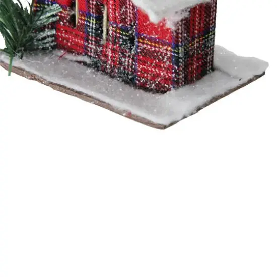 4.5" Frosted & Glittered Red & White Plaid Snow Covered Cabin Christmas Ornament {4}