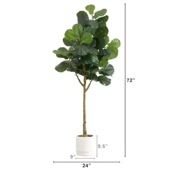 6ft. Artificial Fiddle Leaf Fig Tree with White Decorative Planter {3}