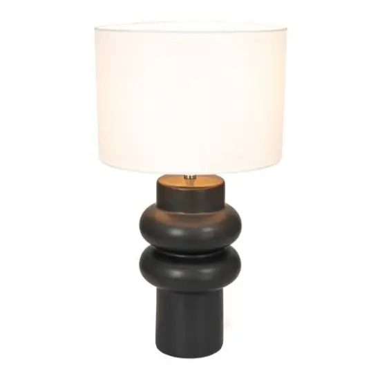 Hello Honey&reg; 20" Black Stoneware Table Lamp with Linen Shade {10}