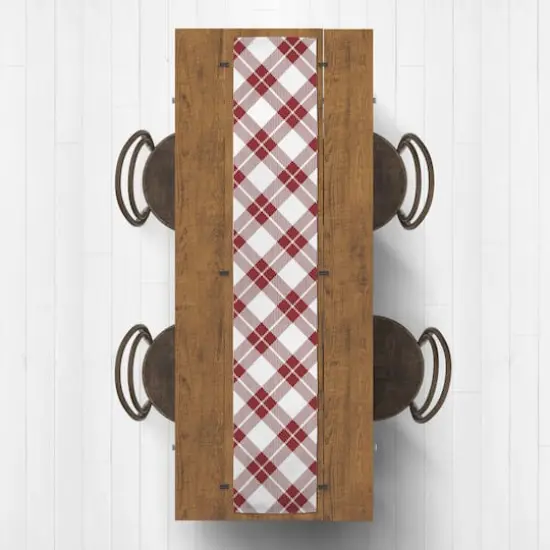 Diagonal Plaid Indoor/Outdoor Table Runner Red {4}