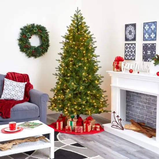 7ft. Pre-Lit Vienna Fir Artificial Christmas Tree, Warm White Lights {9}