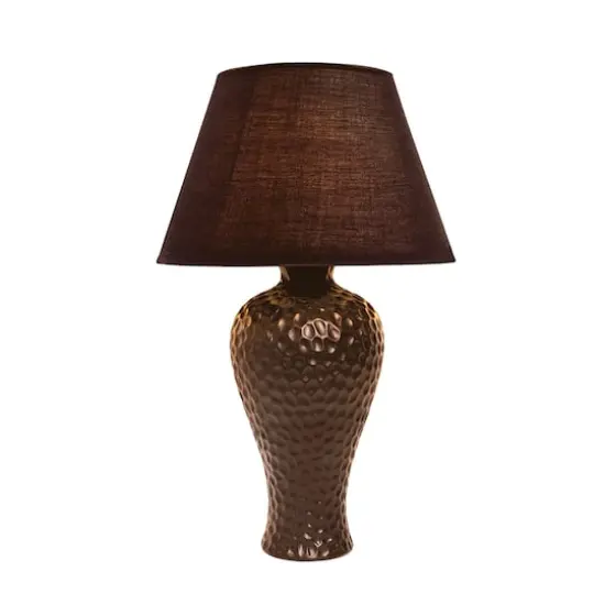 Simple Designs 20" Textured Stucco Curvy Ceramic Table Lamp Brown {3}