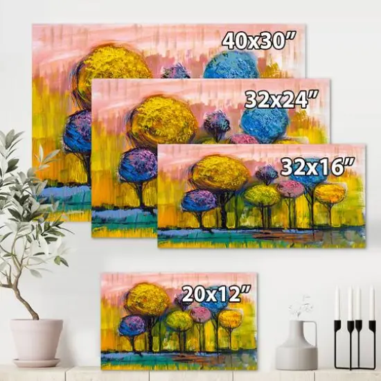 Designart - Colourful Trees Impressionist Landscape IV - Modern Canvas Wall Art Print {6}
