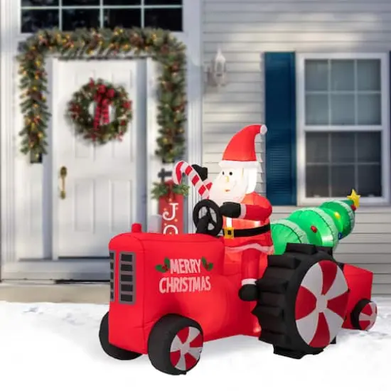 Glitzhome&reg; 11ft. Lighted Inflatable Santa on Tractor D&eacute;cor {12}
