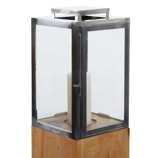 Brown Mango Wood Contemporary Candle Holder Lantern, 36" x 9" x 9" {5}