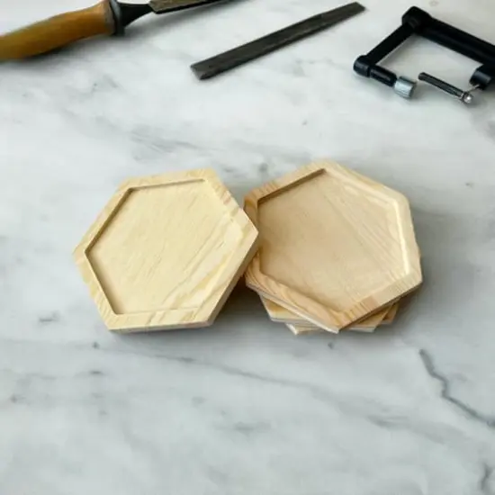 Hexagon Welled Pinewood Coasters, 4ct. by Make Market&reg; {1}