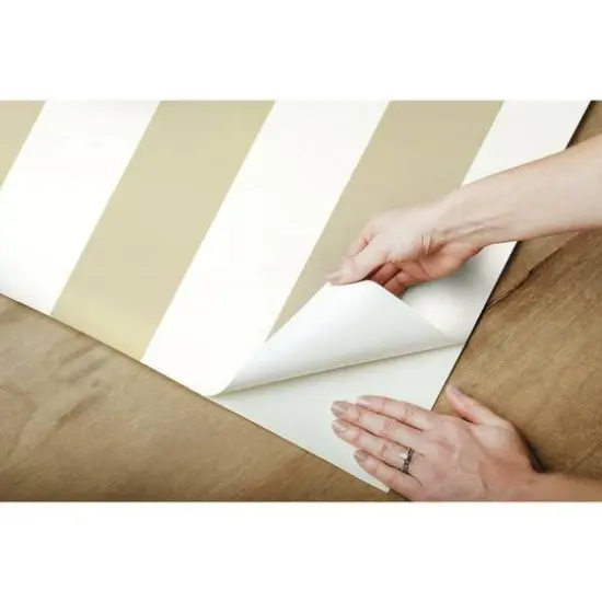 RoomMates Awning Stripe Peel & Stick Wallpaper Pearl Neutral {9}