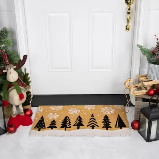 30" Natural Coir Trees & Snowflakes Christmas Doormat {3}