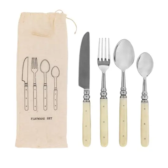 Hello Honey&reg; Cream Farmhouse Stainless Steel Cutlery Set in Drawstring Bag {6}
