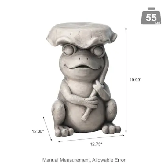 Glitzhome&reg; 19" Frog & Lotus Faux Concrete Garden Stool {5}