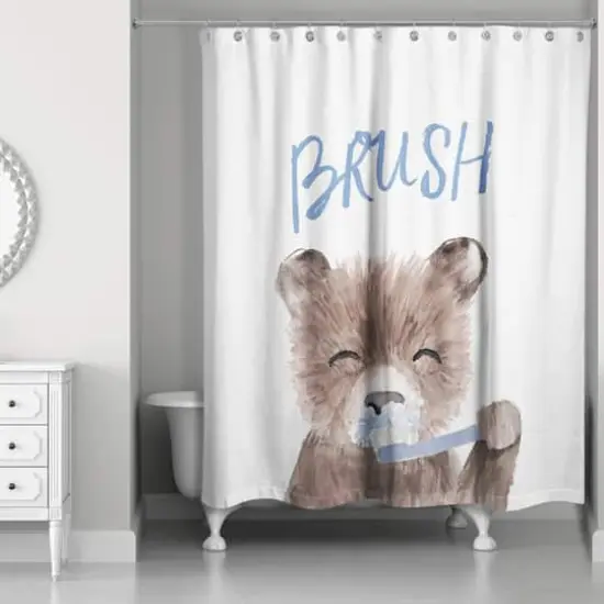 Bear Brushing Teeth 71" x 74" Shower Curtain {1}