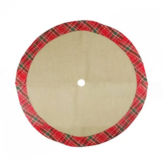 20" Burlap & Red Plaid Trim Mini Tree Skirt {3}