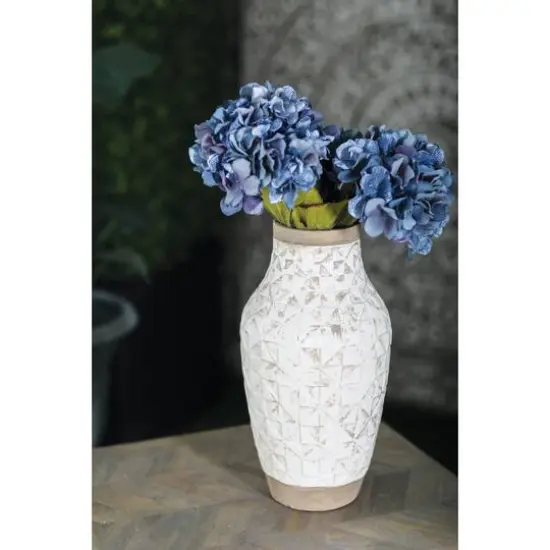 16" White Stoneware Coastal Style Vase {7}