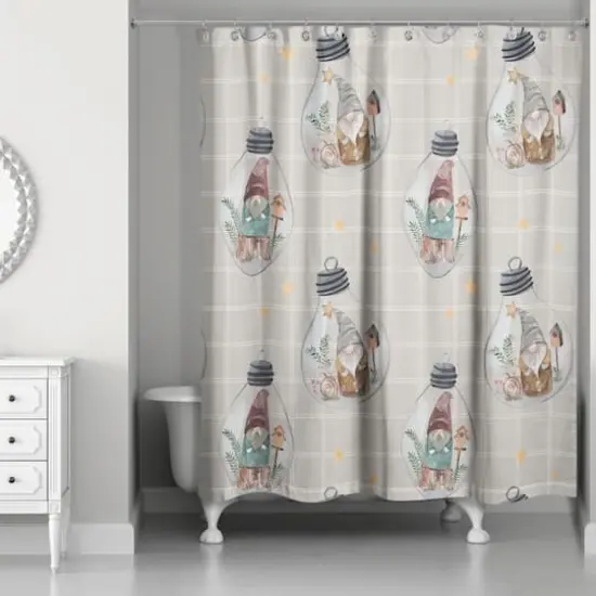 Gray and White Check Gnome Globe Pattern Shower Curtain {3}