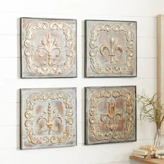 Brass Metal Fleur De Lis Wall D&eacute;cor Set {4}
