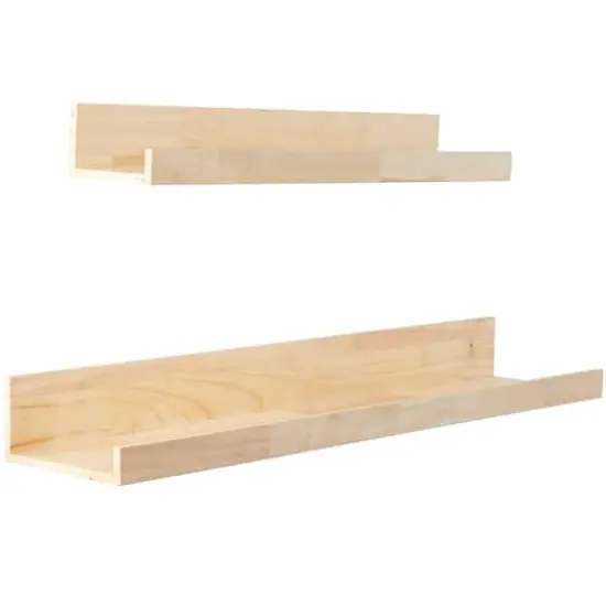 Light Brown Wood 2 Shelves Wall Shelf with Lip Set of 2 18", 24" {3}