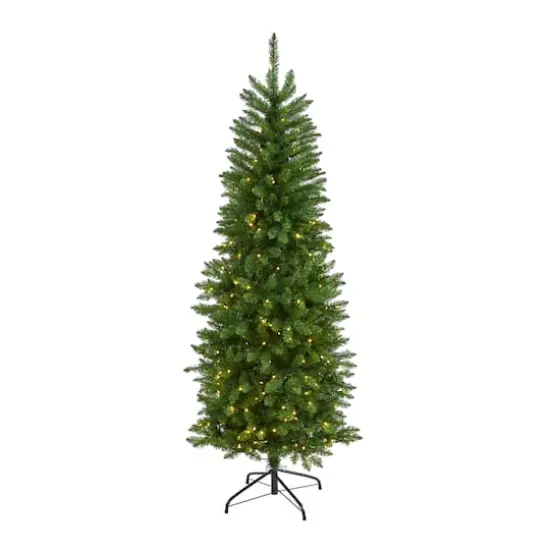6ft. Pre-Lit Green Mountain Pine Artificial Christmas Tree, Clear LED Lights {1}