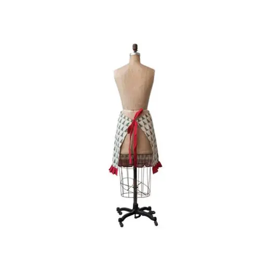Hello Honey&reg; Natural, Green & Red Cotton Printed Half Apron with Christmas Tree Pattern, Pocket & Ruffle {4}