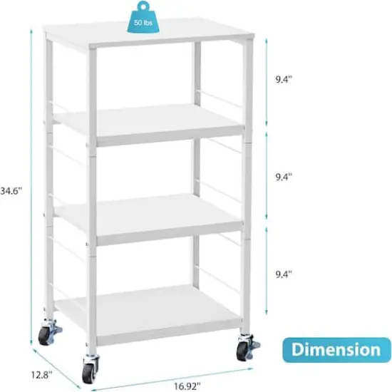White Kitchen Cart 4-Tier Rolling Cart {3}