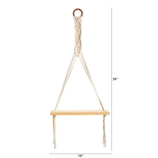 14" x 24" Handmade Macrame Wall Hanging with Wooden Shelf {3}