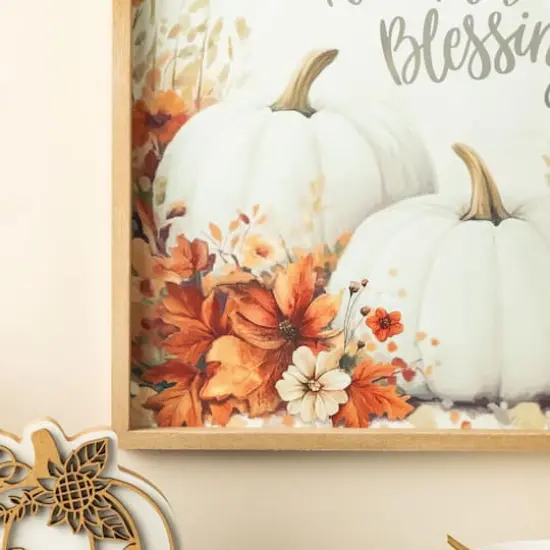Glitzhome&reg; 15.75" Fall Wooden Ivory Pumpkin Wall Art {4}