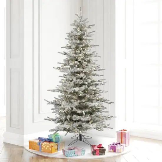 6.5ft. Pre-Lit Slim Flocked Sierra Fir Artificial Christmas Tree, Pure White Dura-Lit&reg; LED Lights {3}