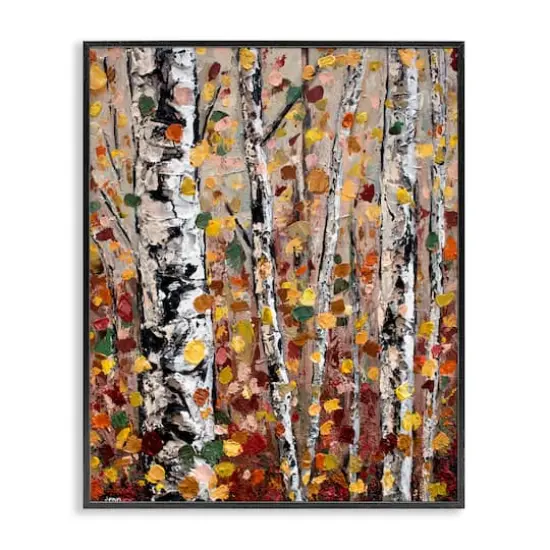 Stupell Industries Autumn Birch Trees Abstract Leaves Framed Giclee Art Black {1}