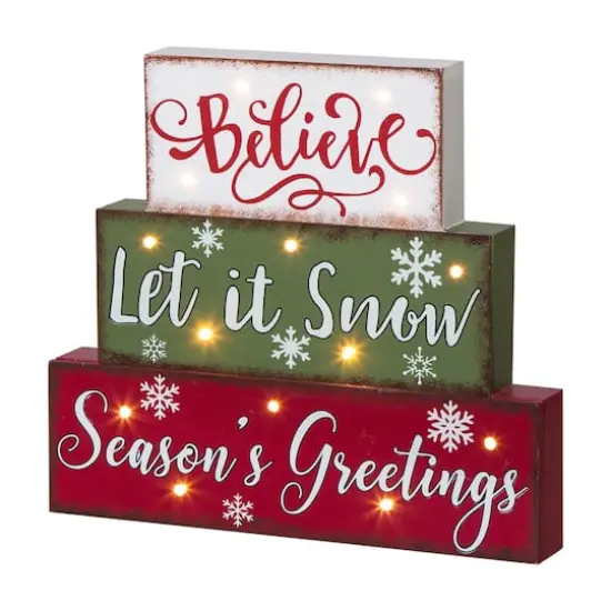 Glitzhome&reg; 12" LED Wooden Block Holiday Word Sign {1}