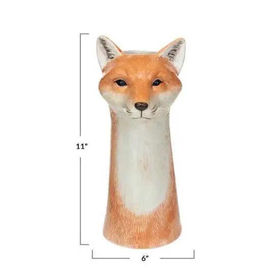 Hello Honey&reg; 11" Orange Hand-Painted Decorative Stoneware Fox Vase {7}