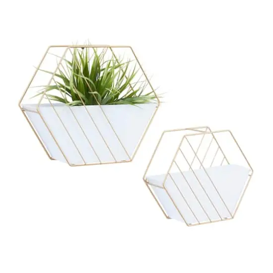 CosmoLiving by Cosmopolitan Set of 2 White Iron Contemporary Planter, 10" x 12" x 5" {1}
