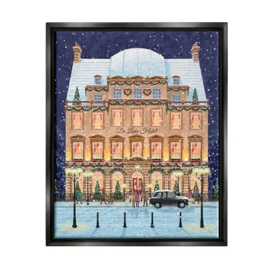 Stupell Industries Winter Hotel Christmas Festival Framed Floater Canvas Wall Art Black {1}