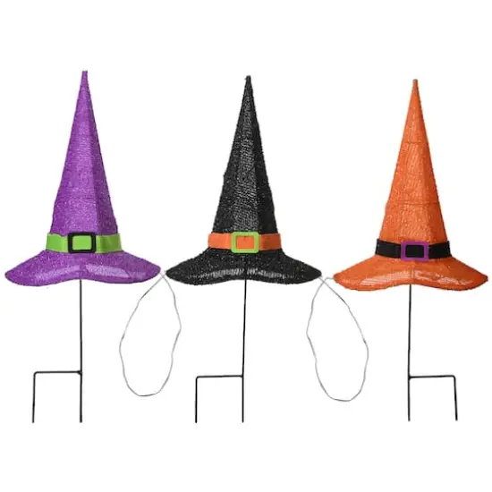 23" Multicolor LED Witch Hat Halloween Garden Stakes {6}