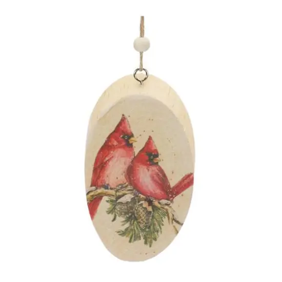 Wood Cardinal Bird Tree Disc Ornament Set {4}