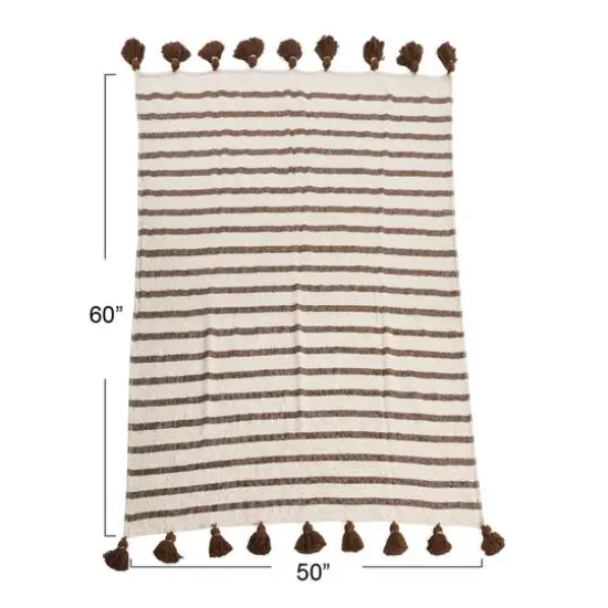 Hello Honey&reg; Brown Wide Striped Cotton Throw Blanket with Tassels {4}