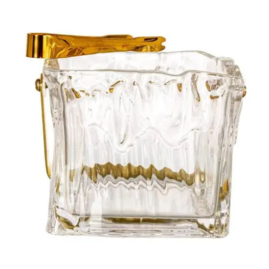 Hello Honey 24-Ounce Textured Glass Ice Bucket with Gold Finish Handle and Tongs, Clear/Gold {6}
