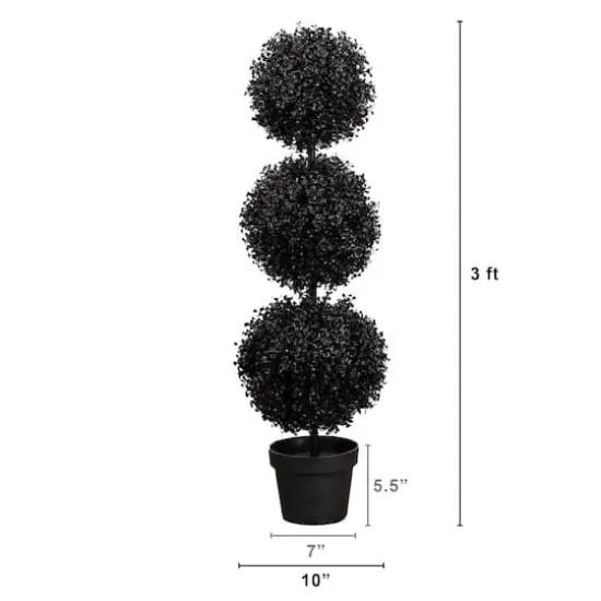 3ft. UV Resistant Artificial Halloween Black Triple Ball Boxwood Topiary (Indoor/Outdoor) {3}