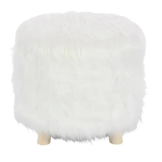 19" White Faux Fur Contemporary Stool {1}