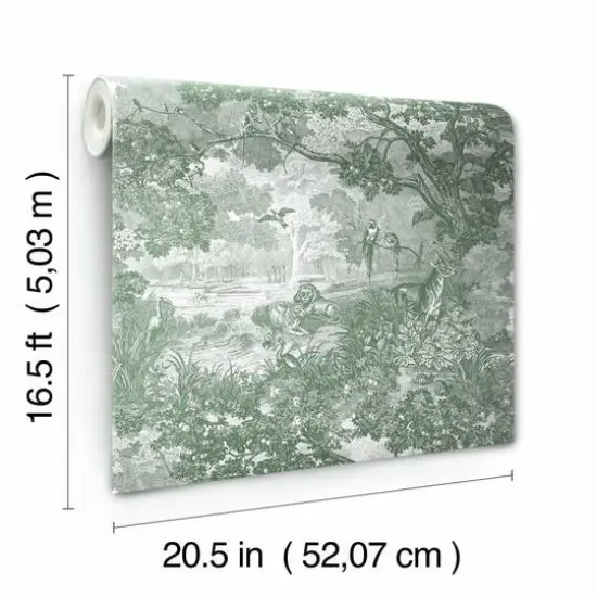 RoomMates Jungle Toile Peel & Stick Wallpaper Green/Gray {9}