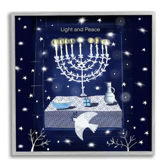 Stupell Industries Light & Peace Menorah Stars Framed Giclee Art Gold {1}