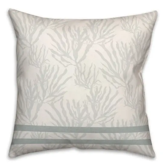 Coral & Double Stripe Throw Pillow Blue Coral Blue Stripe on White {1}