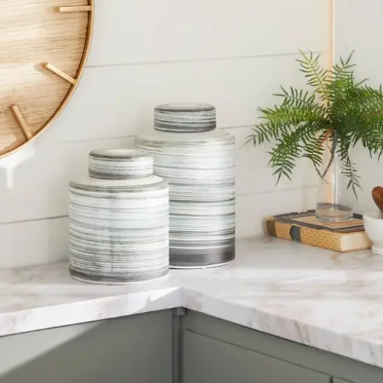Gray & White Ceramic Farmhouse Decorative Jar Set {8}
